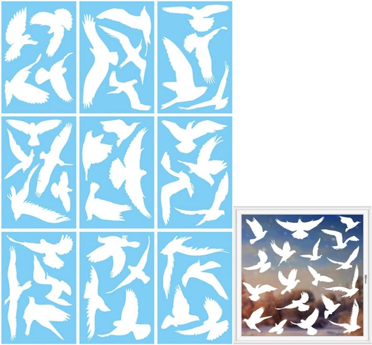 Raamstickers Vogels - Anti Botsing Vogelbescherming - 37 Stuks - Transparant - Elektrostatisch Herbruikbaar