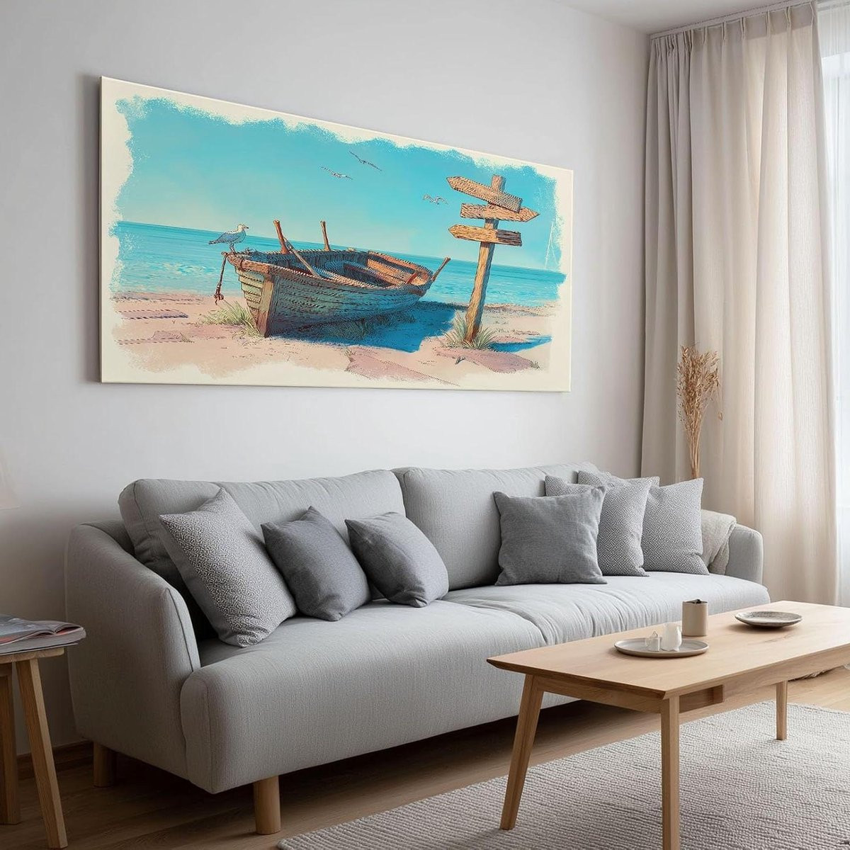 Blauw canvas schilderij met illustratie voor wanddecoratie, 40 x 30 cm