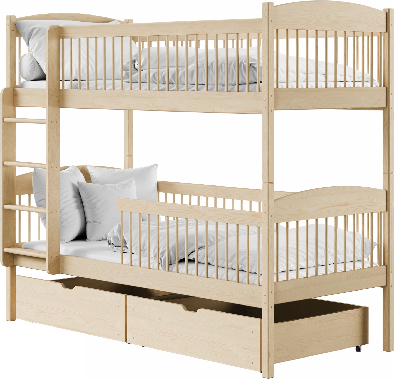 Hochbett Kinder, Etagenbett, Kinderbett | Massives Kiefernholz, 2 Schubladen, sicher & funktional | Größen: 80x180, 90x190, 90x200 cm | 90x190 cm von 4. bis 18. Lebensjahr | Natur