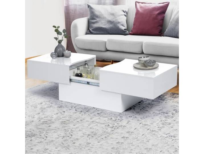 IDMARKET Table basse coulissante rectangulaire MARTA bois blanc