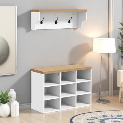 ZWYO HOSIMU "29.5""L 2-in-1 Coat Rack Shoe Bench Set, 9 Pair Shoe Storage Cabinet Rack with Hall Tree, Particleboard Wall-Mounted Organizer"