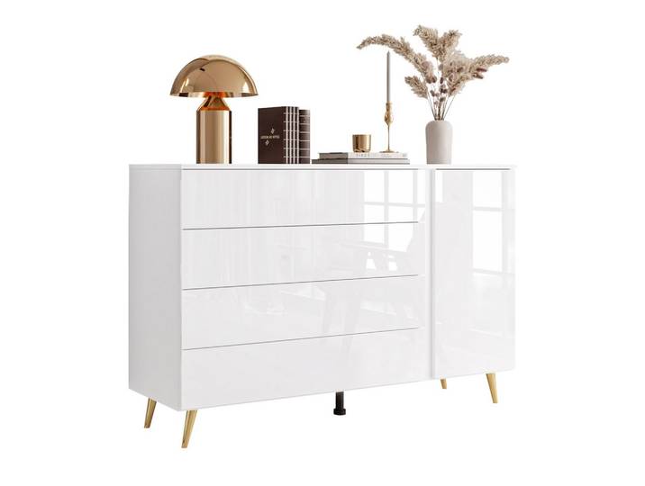 KOMMODE AURA II mit LED-Beleuchtung PUSH OPEN Beinfarbe – Gold
