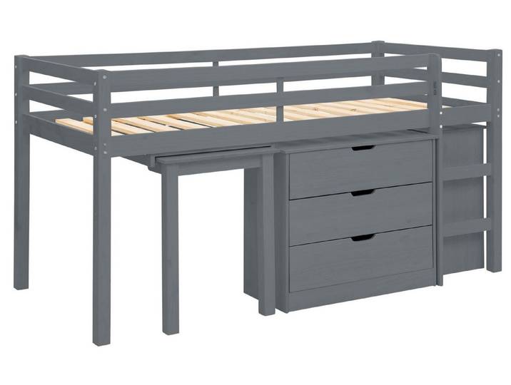 loft24 Hochbett Allie Kinderbett mit Schreibtisch und Kommode, Kiefer Massivholz, Landhaus