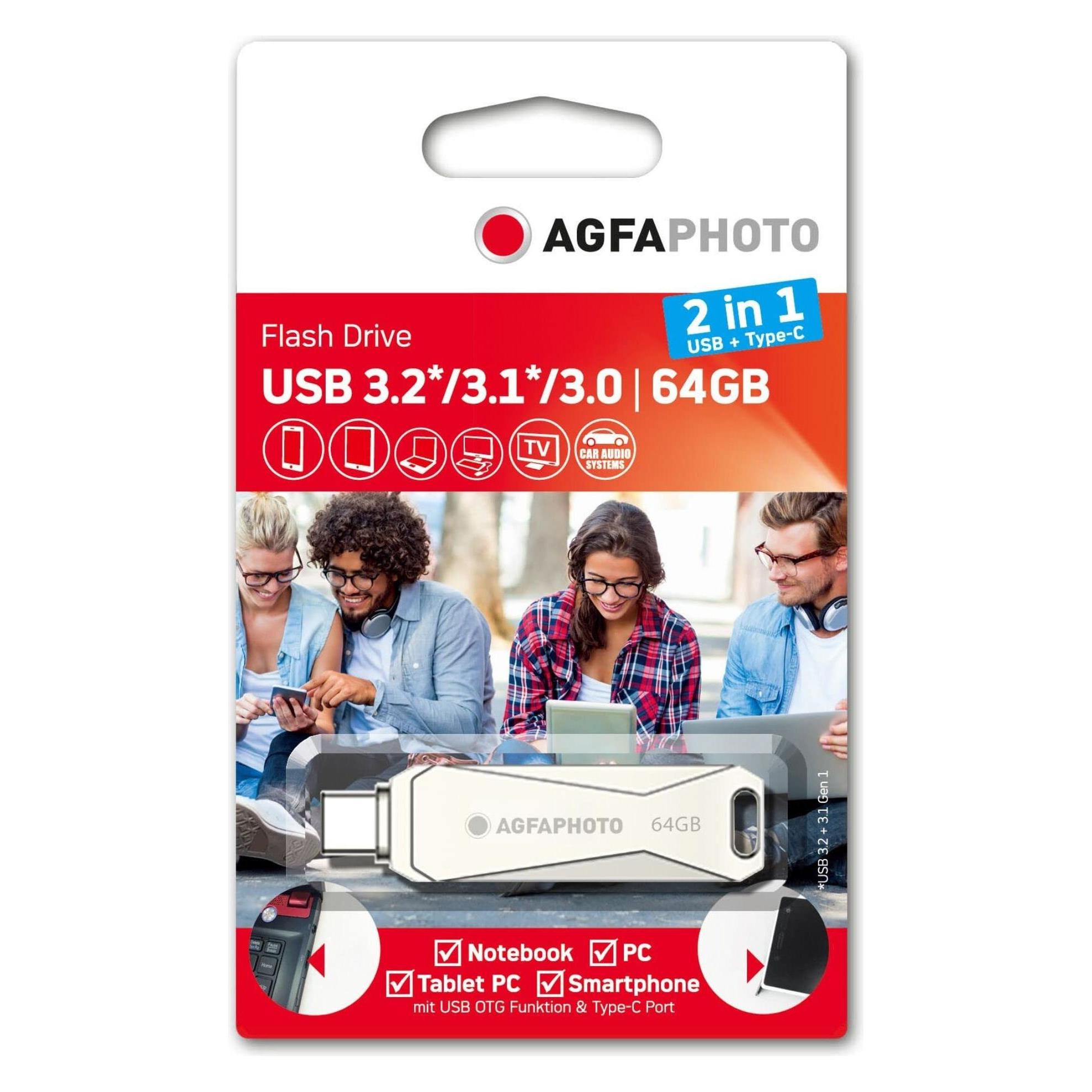 Agfaphoto USB 3.0 2in1 64GB USB-TypeC (64 GB, USB-C) (10543N)