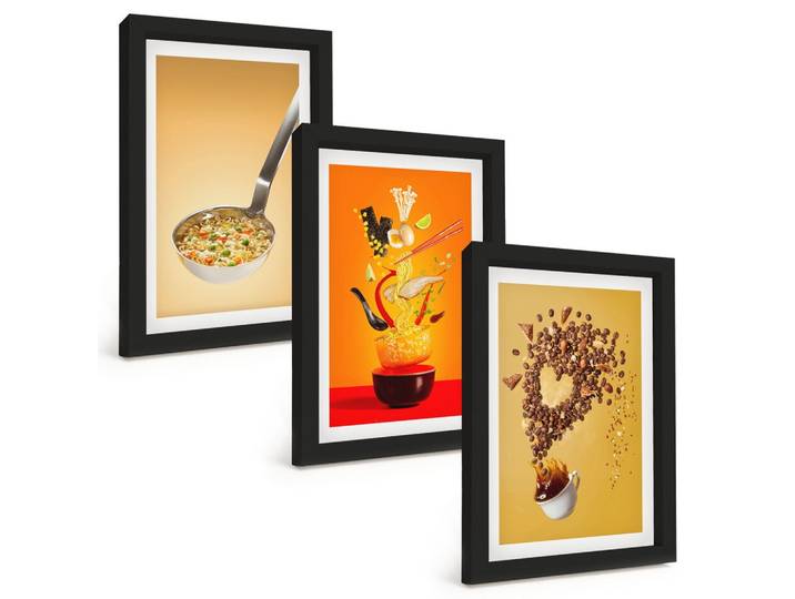 BILDER SET 3er Set - 20x30 cm Schwarzer Rahmen - Küchenthemen