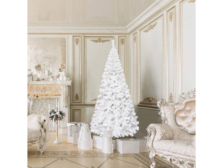COSTWAY 210cm Künstlicher Weihnachtsbaum mit 950 Spitzen, PVC Nadeln & Metallständer, Tannenbaum, Christbaum ideal für Zuhause, Büro & Geschäfte, weiß