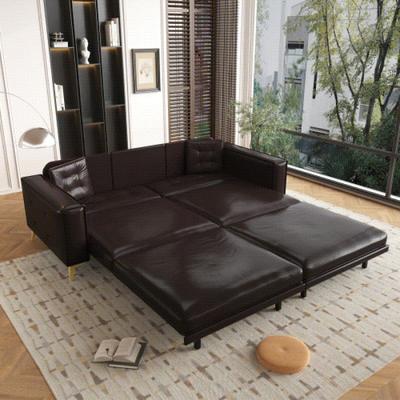 Loedds 92.1-Inch Faux Leather King Pull-Out Sofa Bed with Wide Arms and 2 Pillows