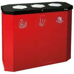 PROREGAL Abfallsammler mit Edelstahl-Einwurfklappe, 3x45L, HxBxT 83x95x35,5cm, Rubinrot, Abfallbehälter, Abfalleimer, Abfalltrennung, Edelstahl