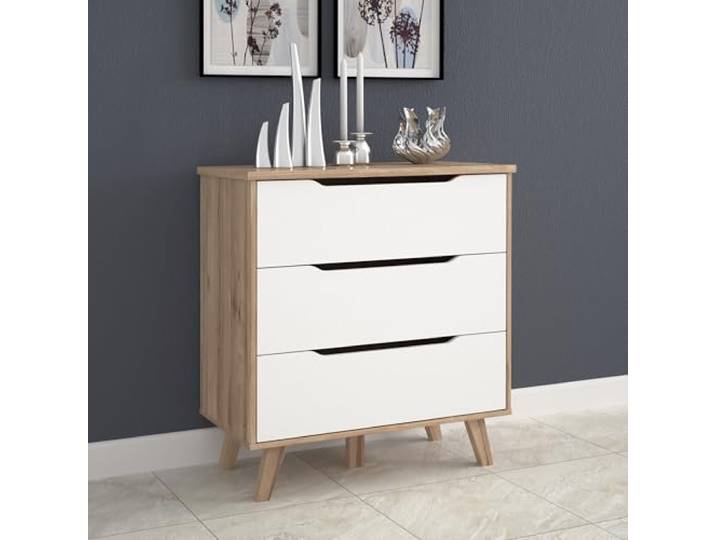 möbelando Schubkastenkommode >VANKKA< 3 Schubladen, in Planked Eiche Dekor,weiß - 80x86,3x42cm (BxHxT)