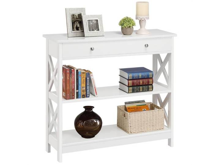 Yaheetech Table Console en Bois avec 1 Tiroir et 2 Étagères Ouvertes Table Console Entrée Polyvalente Blanc