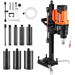 VEVOR Diamantkernbohrmaschine Kernbohrgerät, 2-20 cm Bohrdurchmesser, Nass Trocken Diamantbohrer mit 8 Bohrern & Bohrständer, 850 U/min, UNC1 1/4-7 Gewinde, für Beton Ziegel Stein, 3000 W