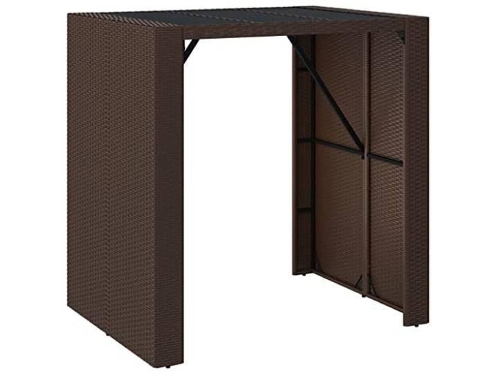 POUFGDR Bartisch, Sekuritglas, synthetisches Rattan, Braun, 105 x 80 x 110 Wetterfest, Stahlrahmen, leicht zu reinigen, für Garten, Terrasse