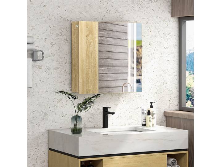 kleankin Armoire Salle de Bain Miroir Naturel 60cm