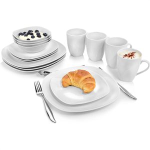 Sänger Tafelservice Bilgola 213010, Porzellan weiß, Kombiservice für 4 Personen, eckig, 16-teilig