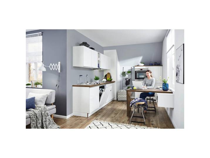 Welnova Küchenleerblock, Weiß, Eichefarben, 230x120 cm, Made in Germany, in den Filialen seitenverkehrt erhältlich, Küchen, Küchenzeilen & Küchenblöcke, Küchenzeilen, Küchenzeilen ohne Geräte