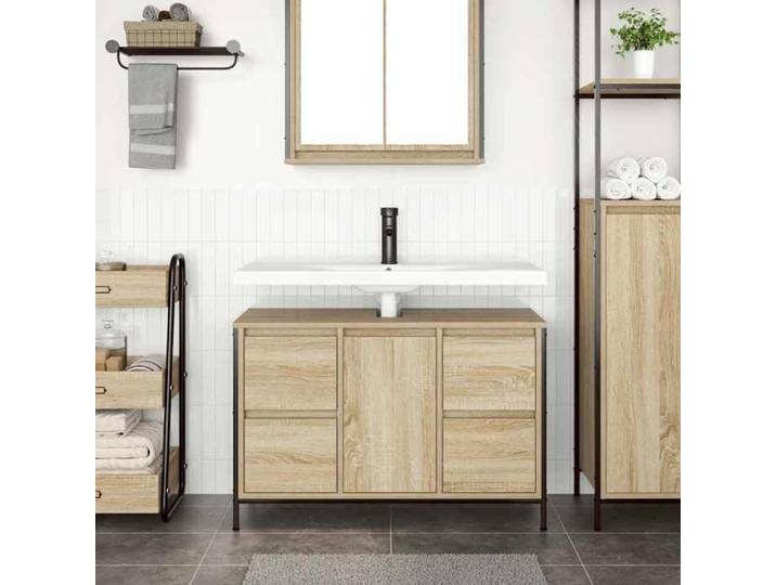 (Vente chaude) Meuble sous-vasque Armoire d'évier CLARENCE Cabinet Sous évier avec tiroirs chêne sonoma 90x34 5x60 cm - M688992