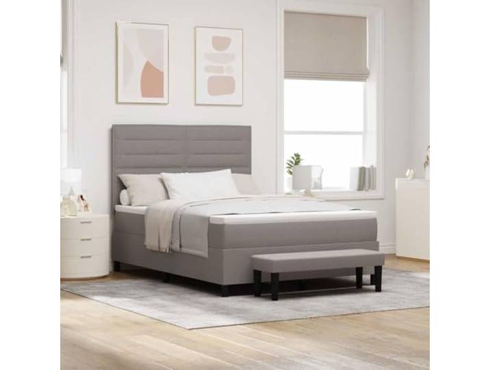 Boxspringbett mit Kopfteil taupe 160 x 200 cm Stoff Mittelfeste Matratze, Taschenfederkern, Holzbearbeitung, Kopfteil 2 Höhen, bis 280 kg