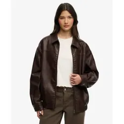 Superdry für Damen. W5012158A Braune Oversize-Lederjacke mit Kragen (M), Lässig, Polyester