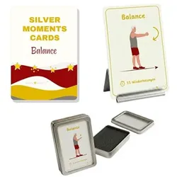 SILVER STAR SOCIETY® Balance Übungskarten Set inkl. Kartenhalter, Aufbewahrungsbox