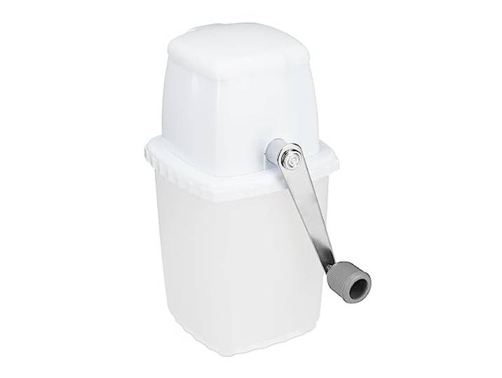 Relaxdays ijscrusher, handmatig, met hendel, kunststof & rvs, baraccessoire, crushed ice voor cocktails, wit/grijs