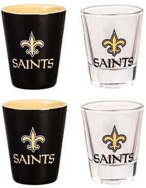 Evergreen 4-Piece Ceramic and Glass 2 oz. Shot Glass Set, New Orleans Saints