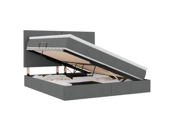 KKgypkn Dunkelgraues Stauraumbett 160x200 cm mit Matratze und hydraulischem Seitenlift, Kunstlederbezug, schwarzer Rahmen, Betthöhe 48,5 cm, modernes Design für Schlafzimmer