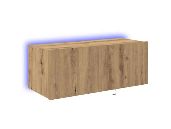 TV-Wandschrank, modern, 80 x 35 x 31 cm, praktisch und elegant, aus Holz, Eiche, handgefertigt, 02_0051934