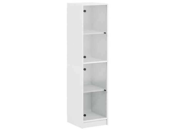 HGFDVCMR Highboard mit Glastüren Weiß 35x37x142 cm Beistellschrank Kompakter Mehrzweckschrank für Wohnzimmer und Flur: Vier Fächer mit Glastür schaffen geordneten Präsentationsraum.