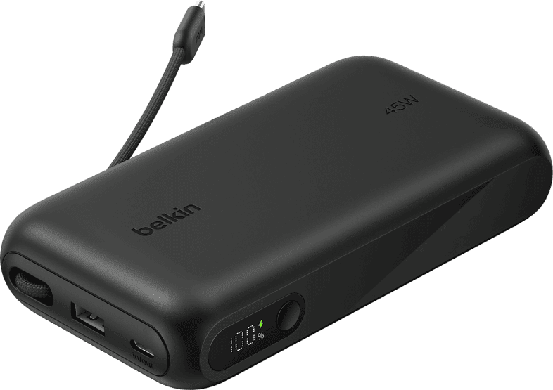 Powerbank - Belkin BBA008hqDG-MR, 20000 mAh, 45W, USB-C, y USB Tipo-A, Negro