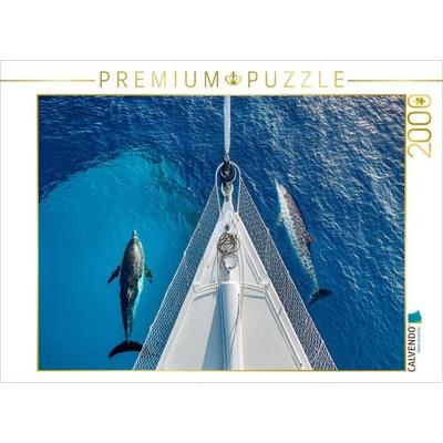 CALVENDO Puzzle Delfine am Bug eines Schiffes | 2000 Teile Lege-Größe 90 × 67 cm Foto-Puzzle für glückliche Stunden