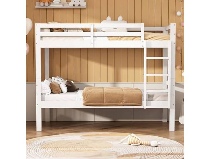 KUAKE Etagenbett für Kinder, Kinderbett mit dreistufiger Winkelleiter und Absturzsicherung, Bett aufgeteilt in 2 Einzelbetten, Jugendbett, Einzelbett, 90x200cm