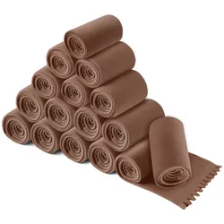 wometo 16er Set WAVE Fleecedecken 120x160 cm – OEKO-TEX ca. 300g weiche Fleece Decke mit Wellenrand Anti-Pilling braun