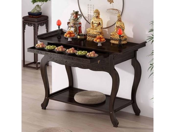 Freistehender Bambus Altartisch Mit Schubladen & Schrank, Buddhistischer Puja Tisch, Meditationsaltar Für Gebet, Meditation, Wohnzimmer, Kleine Räume
