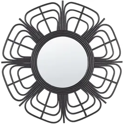 WANDSPIEGEL Rattan schwarz Sonnenform 60 cm Pasaku