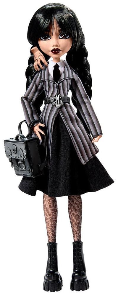 Mattel Monster High Wednesday Addams pop met Nevermore-uniform, ijskoud handje en rugzak