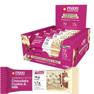 MaxiNutrition Proteinriegel Creamy Core, 12 Riegel, Chocolate Cookie & Milk, je 45g, pro Riegel 16g Protein