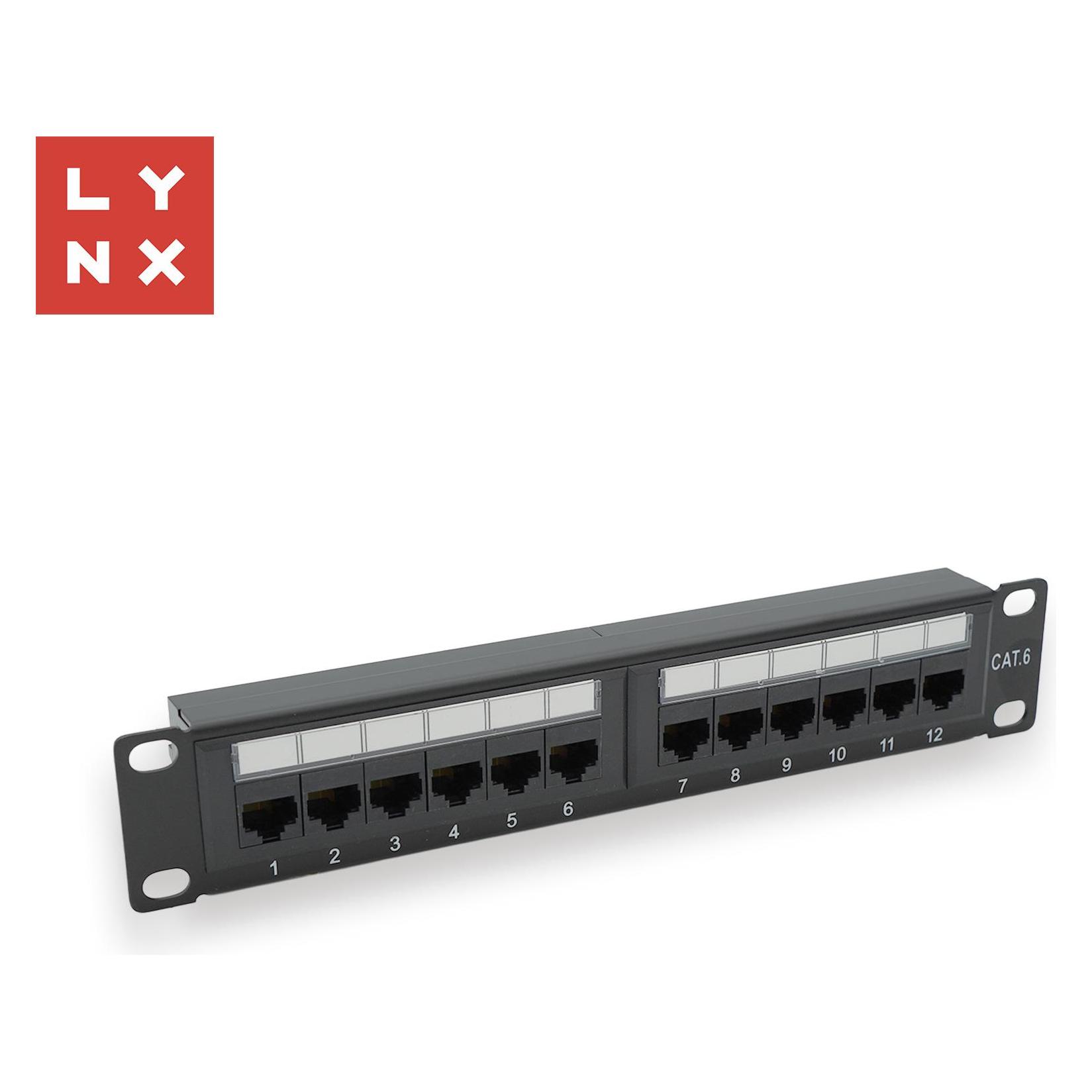 Lynx Cs LYNX 10" patch panel 12-port, UTP Cat6, 50µ, nestíněný, černý (LX-10-UTP6-BK)