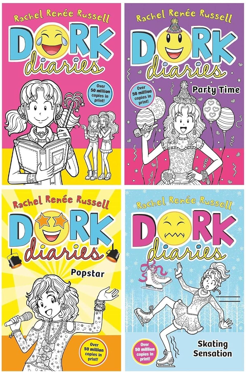Simon & Schuster Dork Diaries Series Books 1–4 Collection Set by Rachel Renée Russell   Children’s Diary Style Fiction