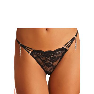 String LASCANA, Damen, Gr. 40/42, schwarz, Microtouch, Obermaterial: 88% Polyamid, 12% Elasthan, figurbetont, Unterhosen String, mit extravaganten Glitzeraccessoires
