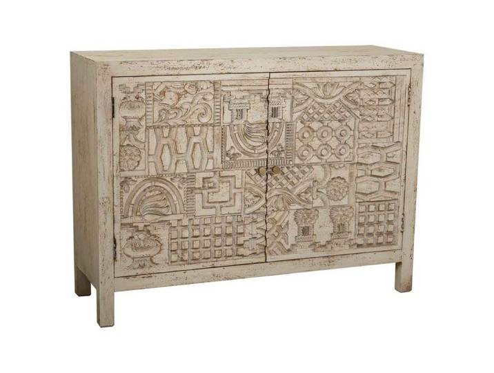 Buffet en bois sculpté blanc 120x40x90