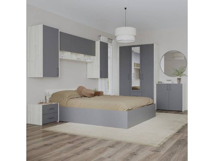 Ensemble chambre haaus Malmo V14 Lit 200 x 140 cm Chêne Blanc/Anthracite