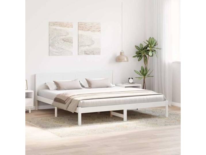 KTHLBRH Bettgestell weiß 180 x 200 cm Massivholz Kiefer Modernes rechteckiges Design, einfache Montage, einfache Wartung, Kapazität 200 kg