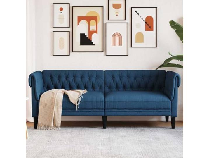 HEFZGDB Klassisches Chesterfield Sofa 3-Sitzer Blau Stoff Polster Wohnzimmer Sitzmöbel mit gepolsterten Armlehnen und Rückenlehne für stilvollen Komfort strapazierfähige Bezug