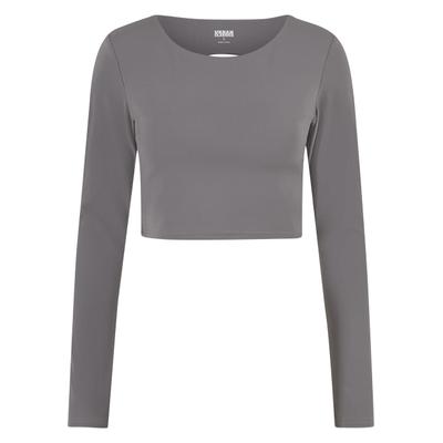 Longsleeve URBAN CLASSICS "Urban Classics Ladies Sports Longsleeve Ladies Sports Longsleeve", Damen, Gr. S, senior grau, 80% Nylon, 20% Elasthan, unifarben, loose fit, Rundhals, Shirts