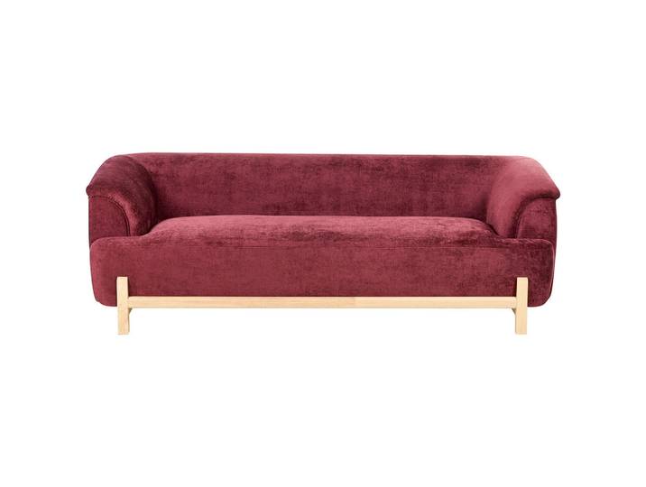 Beliani 3-Sitzer-Sofa Chenillegewebe Burgunderrot Alnor, Dunkelrot, Eukalyptusholz, 205x67x85 cm, Wohnzimmer, Sofas & Couches, Sofas, 3-Sitzer Sofas