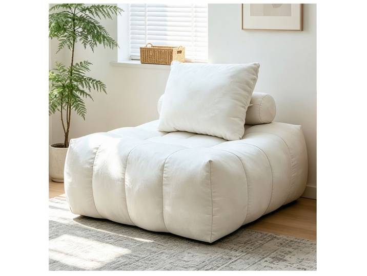 Fauteuil pouf compressé PAMT – lazy sofa – flannelette – blanc