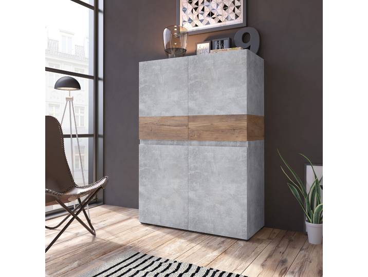 Highboard HOME AFFAIRE Rimini , braun (atelier hell, kastanie breslau), B:89,9cm H:129,4cm T:40cm, Holzwerkstoff, Sideboards, Highboard, Höhe 129 cm