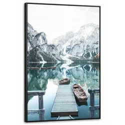 LEINWAND Bilder mit Rahmen - Natur - Berge - Schnee - Wald - Boot - 100x150