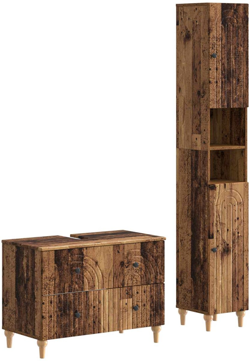 vidaXL Badkamerkast Set ALKMAAR - 2-delig - Oud bewerkt hout