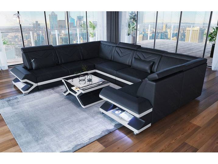Designsofa Sorrento U-Form aus Leder